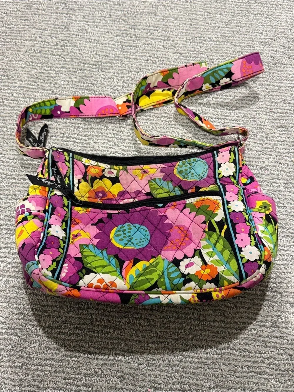 Vera Bradley Bright Floral Quilted Crossbody in Purple, Yellow, Green